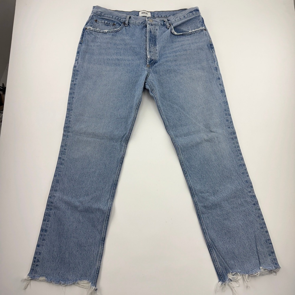 AGOLDE Lana High Rise Straight Leg Jeans Light Wash Raw Hem 32 A140B-1206